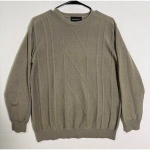 Enrico Rossi Sweater Mens S Tan 100% Merino Wool Crewneck VTG Diamond Pattern